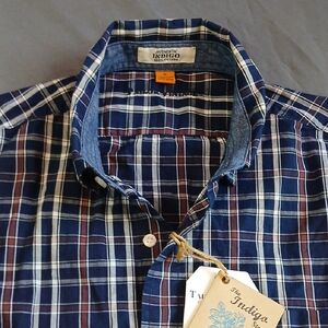 Indigo Men's Navy and White Plaid Shirt